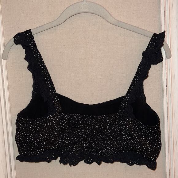 Skylar + Madison black rayon crop top w eyelet ruffles on hem and straps. S - Picture 3 of 7